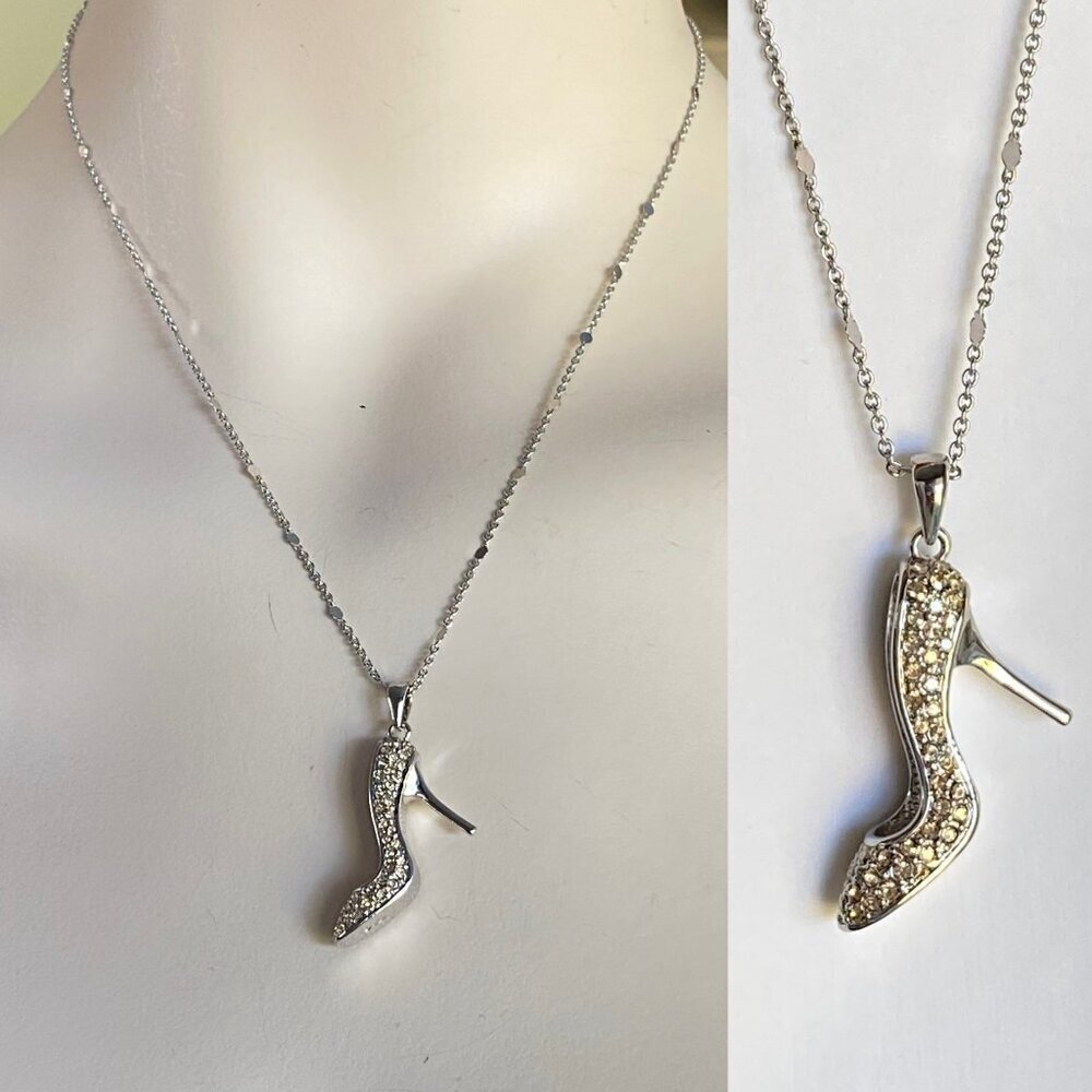 FAC Champagne Crystal Stiletto Silver Tone Necklace